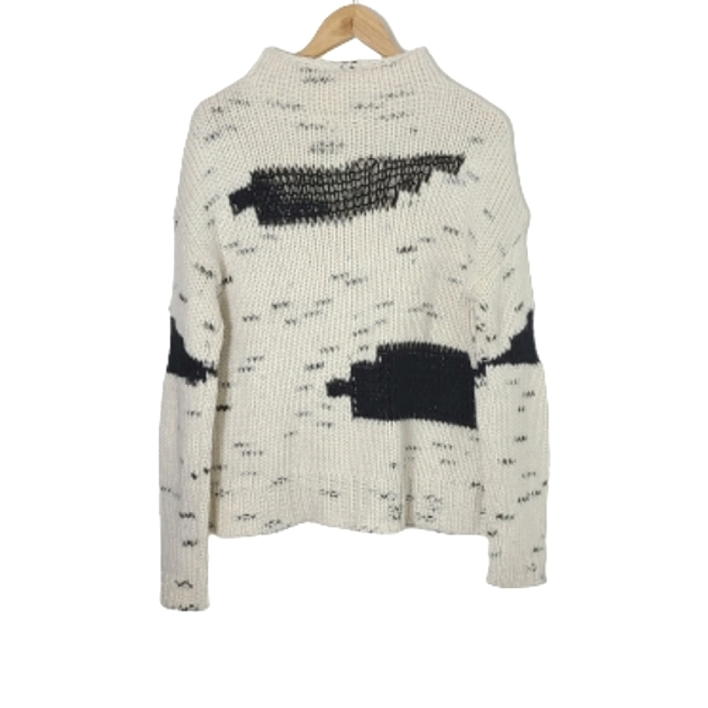 HOLT RENFREW HR2 Cream & Black Long Sleeves Turtleneck Sweater Women's Size M - Picture 9 of 14